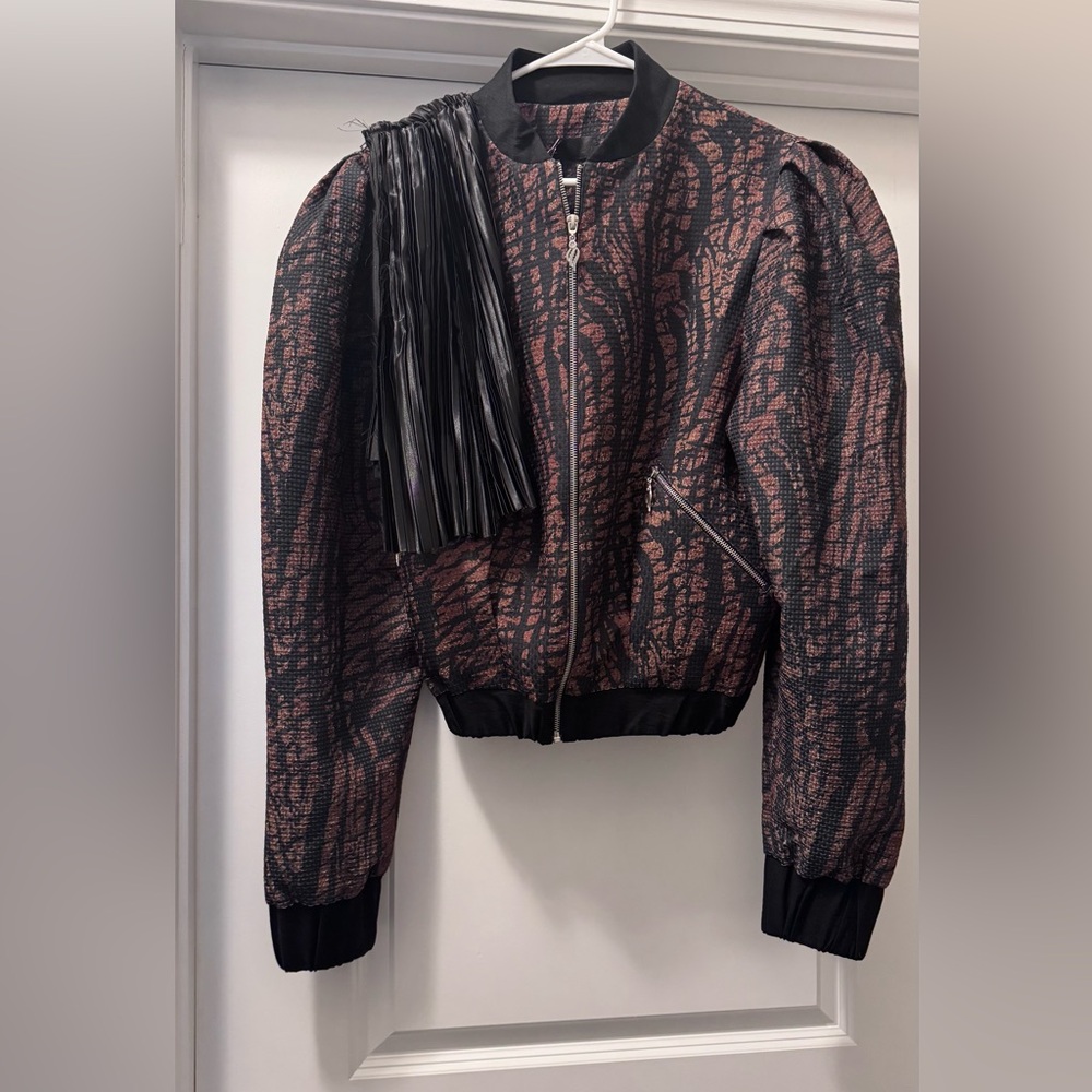 Stylish Black and Red Patterned Bomber Jacket